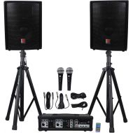 Rockville RPG2X10 Package PA System Mixer/Amp+10 Speakers+Stands+Mics+Bluetooth