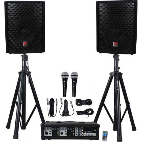  Rockville RPG2X10 Package PA System Mixer/Amp+10 Speakers+Stands+Mics+Bluetooth