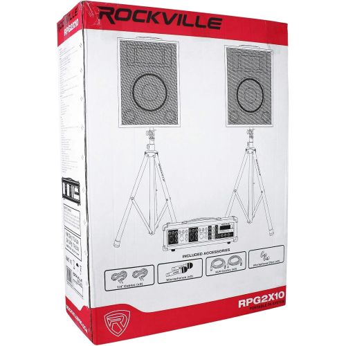  Rockville RPG2X10 Package PA System Mixer/Amp+10 Speakers+Stands+Mics+Bluetooth