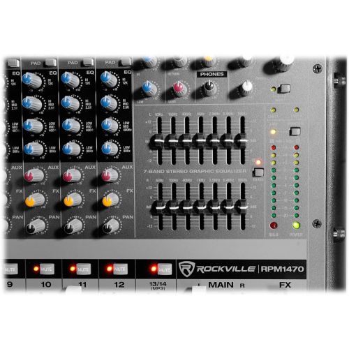  Rockville RPM1470 14 Channel 6000w Powered Mixer, USB/Effects+3 Mics+Case+Cables