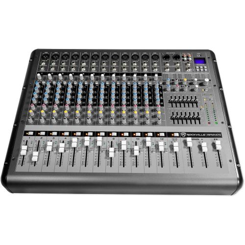  Rockville RPM1470 14 Channel 6000w Powered Mixer, USB/Effects+3 Mics+Case+Cables