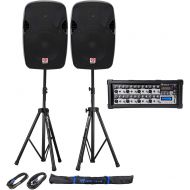 (2) Rockville 12 2400 Watt DJ PA Speakers+Stands+Cables+Bag+Bluetooth Mixer