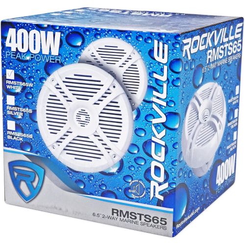  Rockville Rmsts65w Pair 6.5 800W Waterproof Marine Boat Speakers 2-Way, White