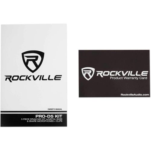  [아마존베스트]Rockville PRO-D5 5 Piece Drum Mic Kit w/Metal Bass+Snare Microphones+Clips