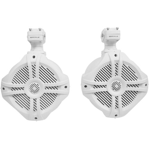  [아마존베스트]Pair Rockville RWB70W White 6.5 250w Marine Wakeboard 360° Swivel Tower Speakers