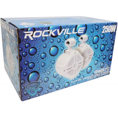  [아마존베스트]Pair Rockville RWB70W White 6.5 250w Marine Wakeboard 360° Swivel Tower Speakers