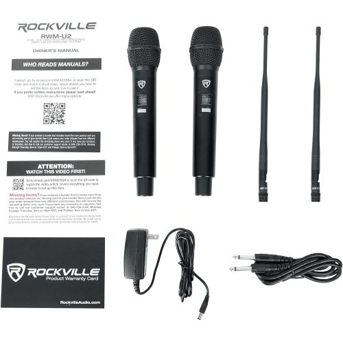  Rockville RWM-U2 20 Ch Dual UHF Handheld Rechargeable Wireless Microphone System