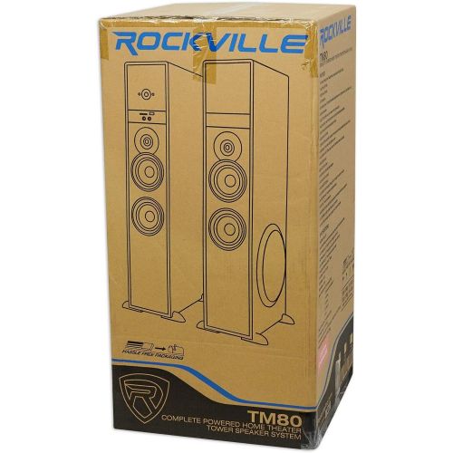  Rockville TM80C Cherry Powered Home Theater Tower Speakers 8 Sub/Bluetooth/USB