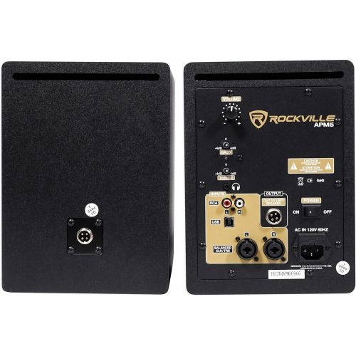  [아마존베스트]Rockville APM5B 5.25 2-Way 250W Active/Powered USB Studio Monitor Speakers Pair