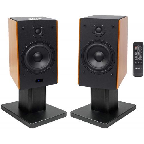  (2) Rockville HD5 5 Powered Bluetooth Bookshelf Home Theater Speakers+Stands