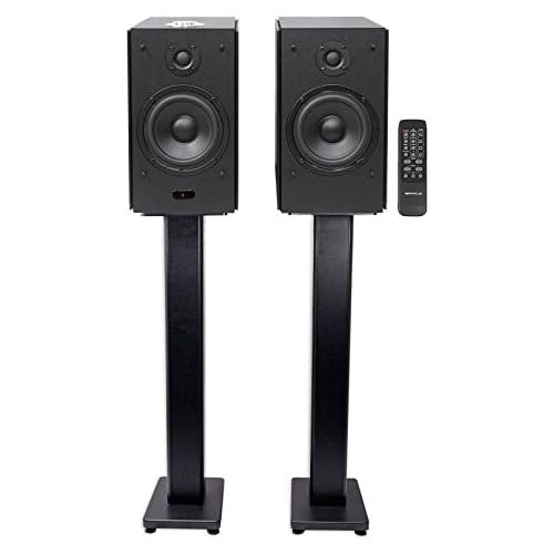  Pair Rockville HD5 5 Bluetooth Bookshelf Home Theater Speakers+Stands - Black