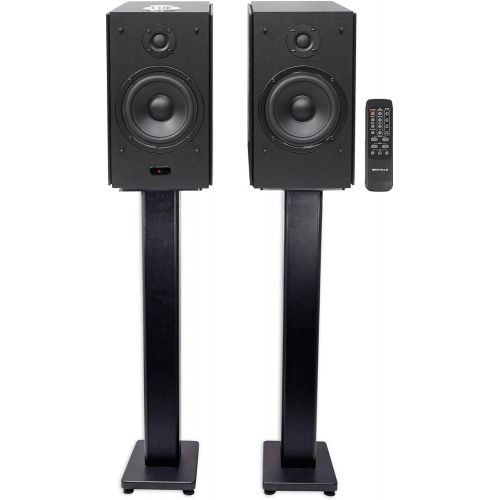  Pair Rockville HD5 5 Bluetooth Bookshelf Home Theater Speakers+Stands - Black