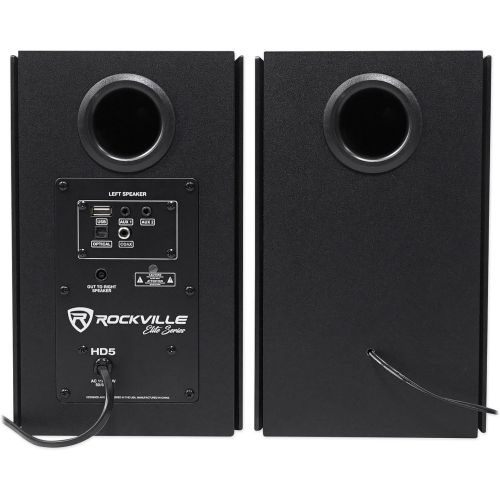  Pair Rockville HD5 5 Bluetooth Bookshelf Home Theater Speakers+Stands - Black