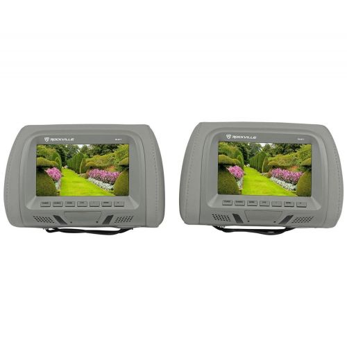  Pair Rockville RHP7-GR 7 Grey TFT-LCD Car Headrest Monitors+2 Wireless Headsets