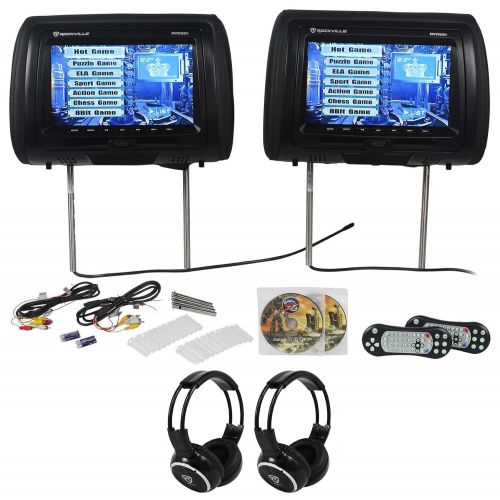  Rockville RVD951-BK 9 Black Dual DVDHDMI Car Headrest Monitors+2 Headphones