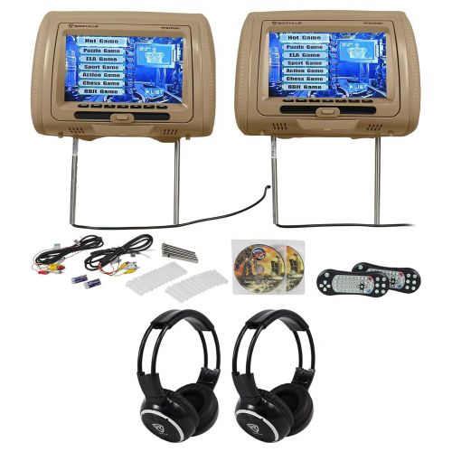  Rockville RTSVD961-BG 9 Beige Touchscreen DVDHDMI Headrest Monitors+Headphones