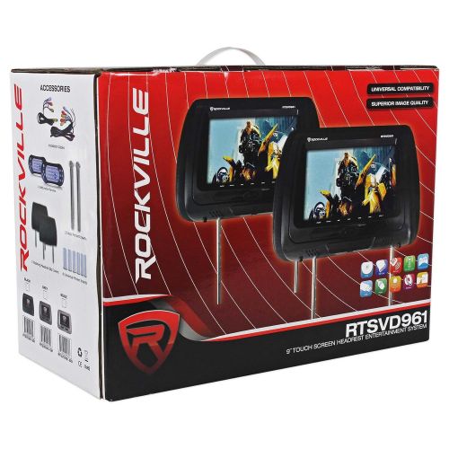  Rockville RTSVD961-BG 9 Beige Touchscreen DVDHDMI Headrest Monitors+Headphones