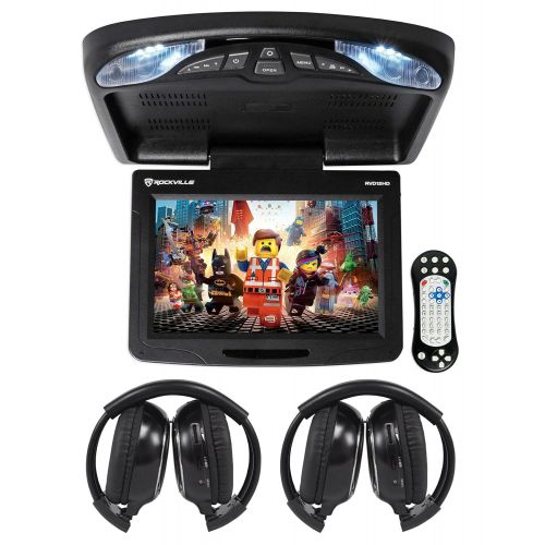  Rockville RVD12HD-BK 12 Black Flip Down Car Monitor DVDUSB Player+Headphones