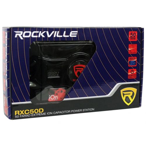  Rockville 50 Farad Hybrid LED Car Capacitor w/Dual Meters+0 Gauge Amp Wire Kit