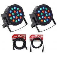 (2) Rockville RockPAR50 LED RGB Compact Par Can DJClub DMX Wash Lights+Cables