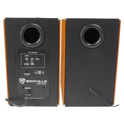  (2) Rockville HD5 5 150w RMS Powered Bluetooth Bookshelf Speakers+Wall Brackets