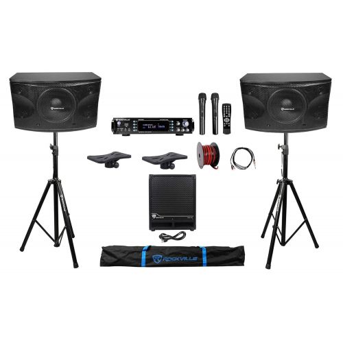  Rockville DJ Package w (2) 12 1600w Speakers+Sub+Bluetooth Amplifier+Stands+Cables+Bag