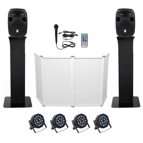  Rockville DJ Package wDual 12 Bluetooth Speakers+Mic+Tripod+Totem Stands+Facade+Lights