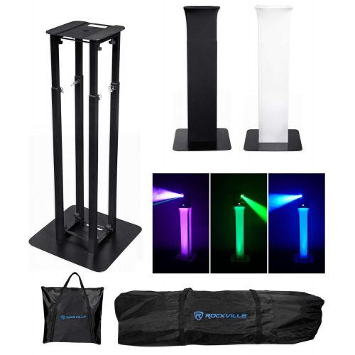  Rockville DJ Package wDual 15 Bluetooth Speakers+Mic+Tripod+Totem Stands+Facade+Lights