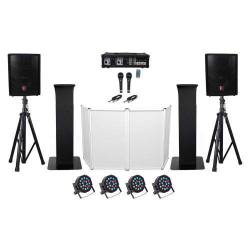  Rockville DJ Package w10 Speakers+Bluetooth Mixer+Mics+Tripod+Totem Stands+Facade+Lights