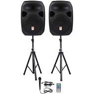 Rockville Dual 12 Powered Speakers, Bluetooth+Mic+Speaker Stands+Cables (RPG122K)