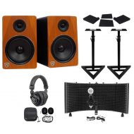 (2) Rockville APM8C 8 500w Studio Monitors+Stands+Pads+Headphones+Mic+Shield