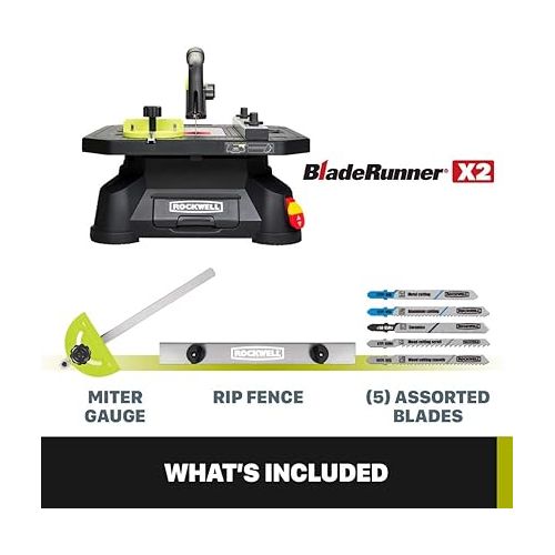  Rockwell RK7323 BladeRunner X2 Portable Tabletop Saw with Steel Rip Fence, Miter Gauge & 7 Accessories