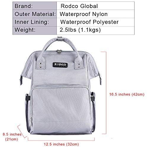  Baby Diaper Bag Backpack, Rodco Global Multi-Function, Durable, Waterproof Diaper Organizer Maternity Bag with Changing Pad, Stroller Straps for Mom and Dad, Grey