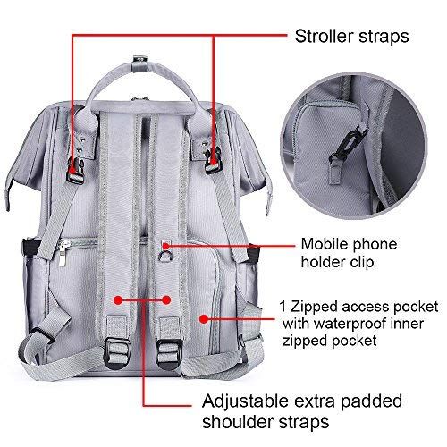  Baby Diaper Bag Backpack, Rodco Global Multi-Function, Durable, Waterproof Diaper Organizer Maternity Bag with Changing Pad, Stroller Straps for Mom and Dad, Grey