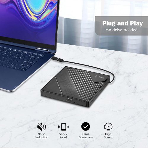  [아마존베스트]Rodzon External CD Drive Type C USB 3.0 Portable CD DVD +/-RW Drive Slim DVD/CD ROM Rewriter Burner Writer Compatible with Laptop Desktop PC Windows Linux OS Apple Mac