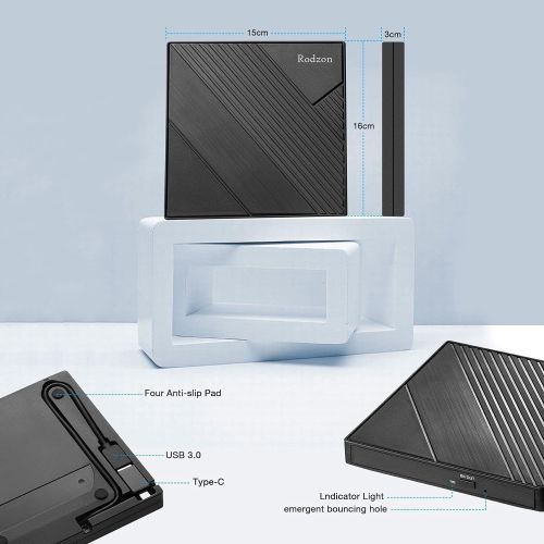  [아마존베스트]Rodzon External CD Drive Type C USB 3.0 Portable CD DVD +/-RW Drive Slim DVD/CD ROM Rewriter Burner Writer Compatible with Laptop Desktop PC Windows Linux OS Apple Mac