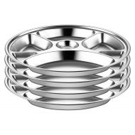 Roe & Moe Stainless Steel Divided Dinner Plate 7-Compartment Round Large 12.5-Inches (4-Pack)