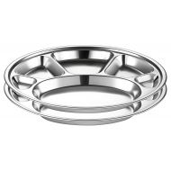 Roe & Moe Stainless Steel Divided Dinner Plate 6-Compartment Round Large 12-Inches (2-Pack)