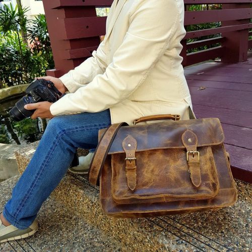  Purple Relic Leather DSLR Camera Bag 15.6-inch Laptop Briefcase; Shoulder Bag Messenger Satchel; Removable Insert; Fits Professional Size DSLR with Lens for Canon Nikon Sony