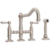 Rohl A1458LMWSSTN-2 Country Kitchen Bridge Style Kitchen Faucet with Sidespray, Satin Nickel