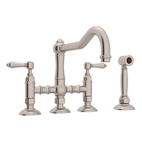  Rohl A1458LMWSSTN-2 Country Kitchen Bridge Style Kitchen Faucet with Sidespray, Satin Nickel