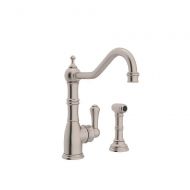 Rohl U.4746STN-2 Perrin and Rowe Single Hole Single Lever Aquitaine Kitchen Faucet with Sidespray Rinse in Satin Nickel