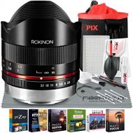 Rokinon 8mm f/2.8 High-Speed UMC IF Fisheye II Lens for Fujifilm X (Black) (RK8MBK28FX) + Xpix Small Neoprene Pouch Bag, Professional Photo Editing Software & Xpix Deluxe Cleaning