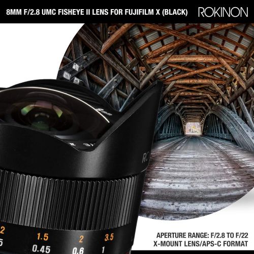  Rokinon 8mm f/2.8 High-Speed UMC IF Fisheye II Lens for Fujifilm X (Black) (RK8MBK28FX) + Xpix Small Neoprene Pouch Bag, Professional Photo Editing Software & Xpix Deluxe Cleaning