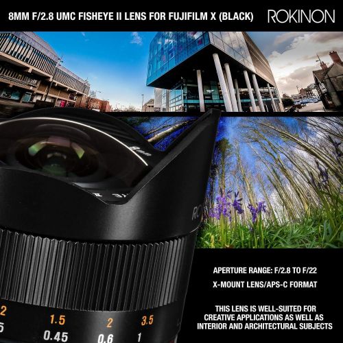  Rokinon 8mm f/2.8 High-Speed UMC IF Fisheye II Lens for Fujifilm X (Black) (RK8MBK28FX) + Xpix Small Neoprene Pouch Bag, Professional Photo Editing Software & Xpix Deluxe Cleaning