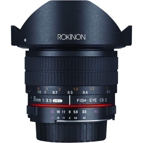  Rokinon HD8M-N 8mm f/3.5 HD Fisheye Lens with Auto Aperture Chip and Removable Hood for Nikon DSLR 8-8mm, Fixed-Non-Zoom Lens