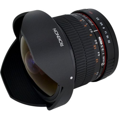  Rokinon HD8M-N 8mm f/3.5 HD Fisheye Lens with Auto Aperture Chip and Removable Hood for Nikon DSLR 8-8mm, Fixed-Non-Zoom Lens