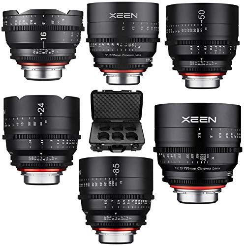  Rokinon 6 Lens Xeen Professional Cine Lens Bundle for Canon EF Mount Includes 16mm T2.6, 24mm T1.5, 35mm T1.5, 50mm T1.5, 85mm T1.5, 135mm T2.2 - with Free Xeen 6 Lens Carry-on Cas