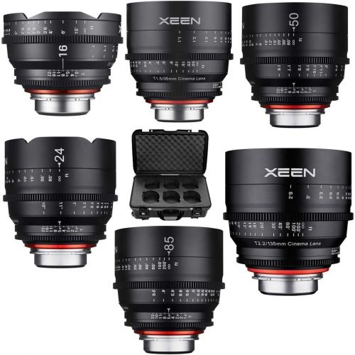  Rokinon 6 Lens Xeen Professional Cine Lens Bundle for Canon EF Mount Includes 16mm T2.6, 24mm T1.5, 35mm T1.5, 50mm T1.5, 85mm T1.5, 135mm T2.2 - with Free Xeen 6 Lens Carry-on Cas