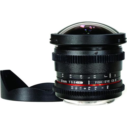  Rokinon RKHD8MV-N HD 8mm t3.8 Fisheye Lens for Nikon with De-clicked Aperture and Removable HoodWide-Angle Lens